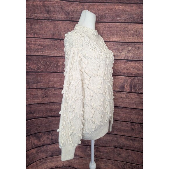 Vintage 80s S.S.G. Catharine Lover Chunky Crochet Sweater Cottage Core Ivory M - Picture 2 of 8
